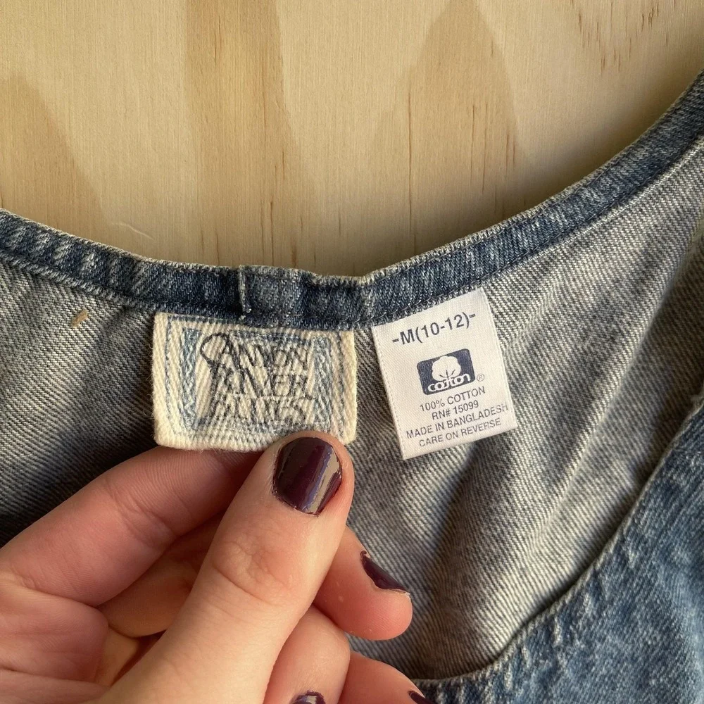 Calvin Klein Jeans Overall Dress Girls M 10-12 Blue Denim Button Front Pockets‎
